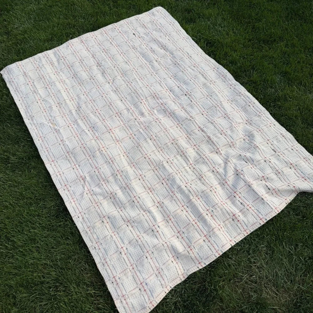 A+ Vintage Hand Woven Waffle Weave Cotton Blanket Multi Color Grid Throw 68x51